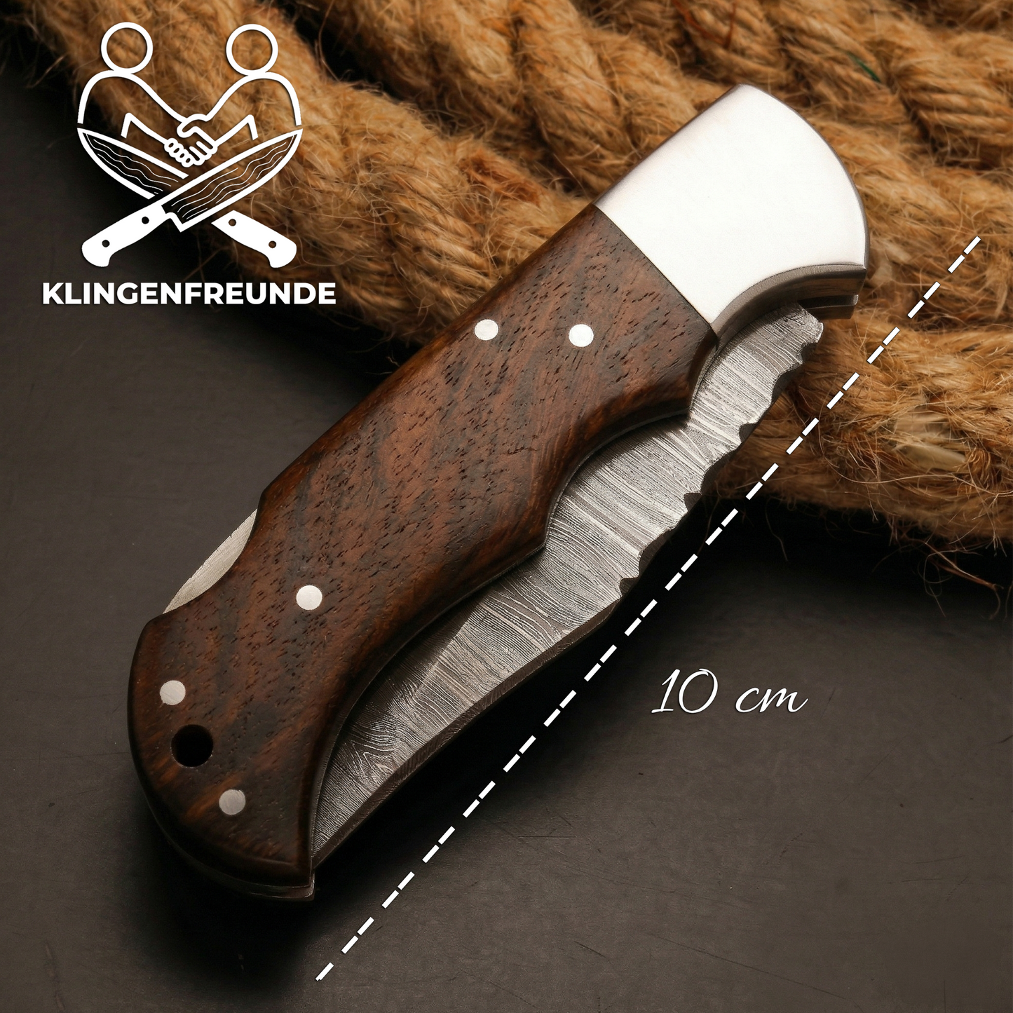 Damascus Pocket Knife with premium Wood Case