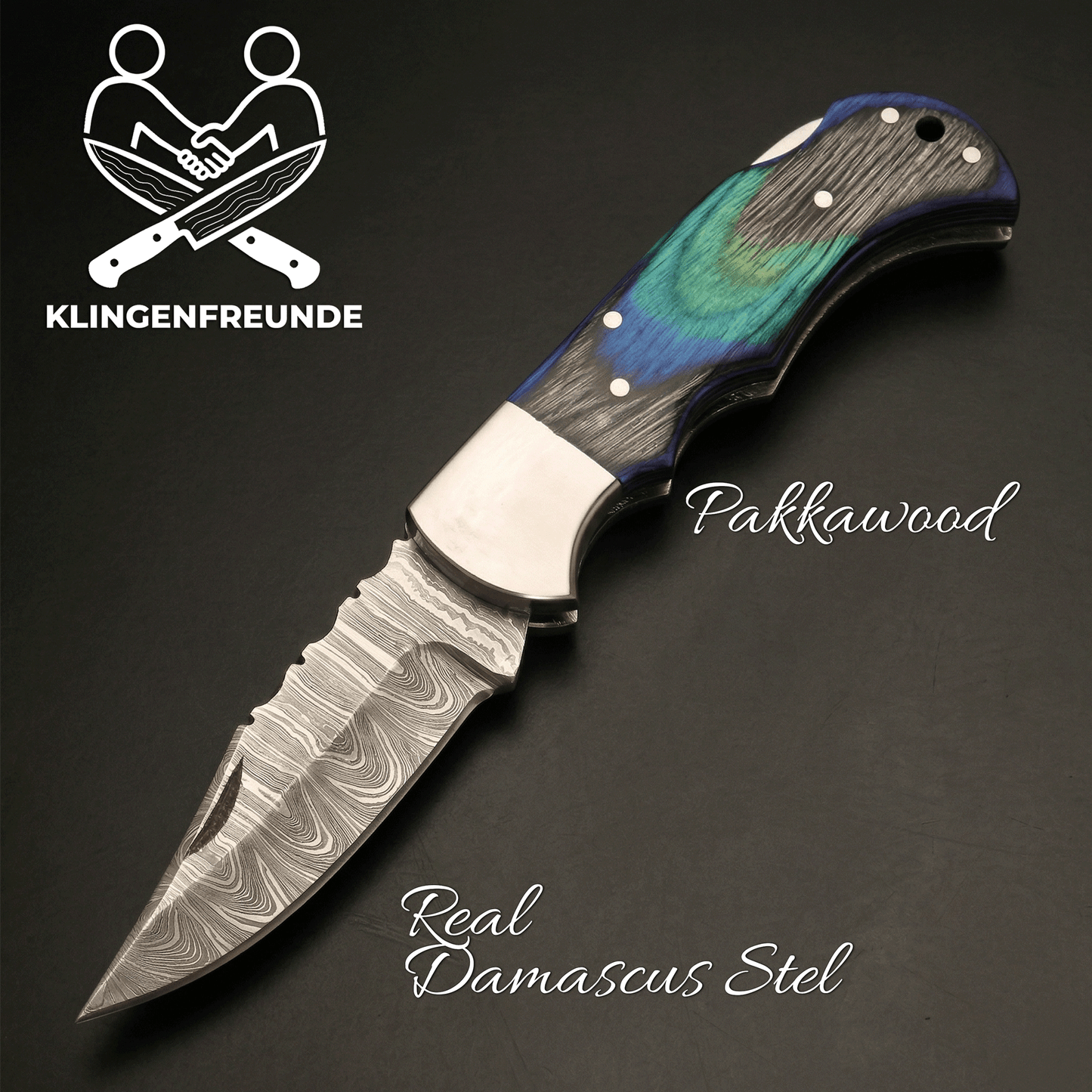 Damascus Pocket Knife with premium Wood Case