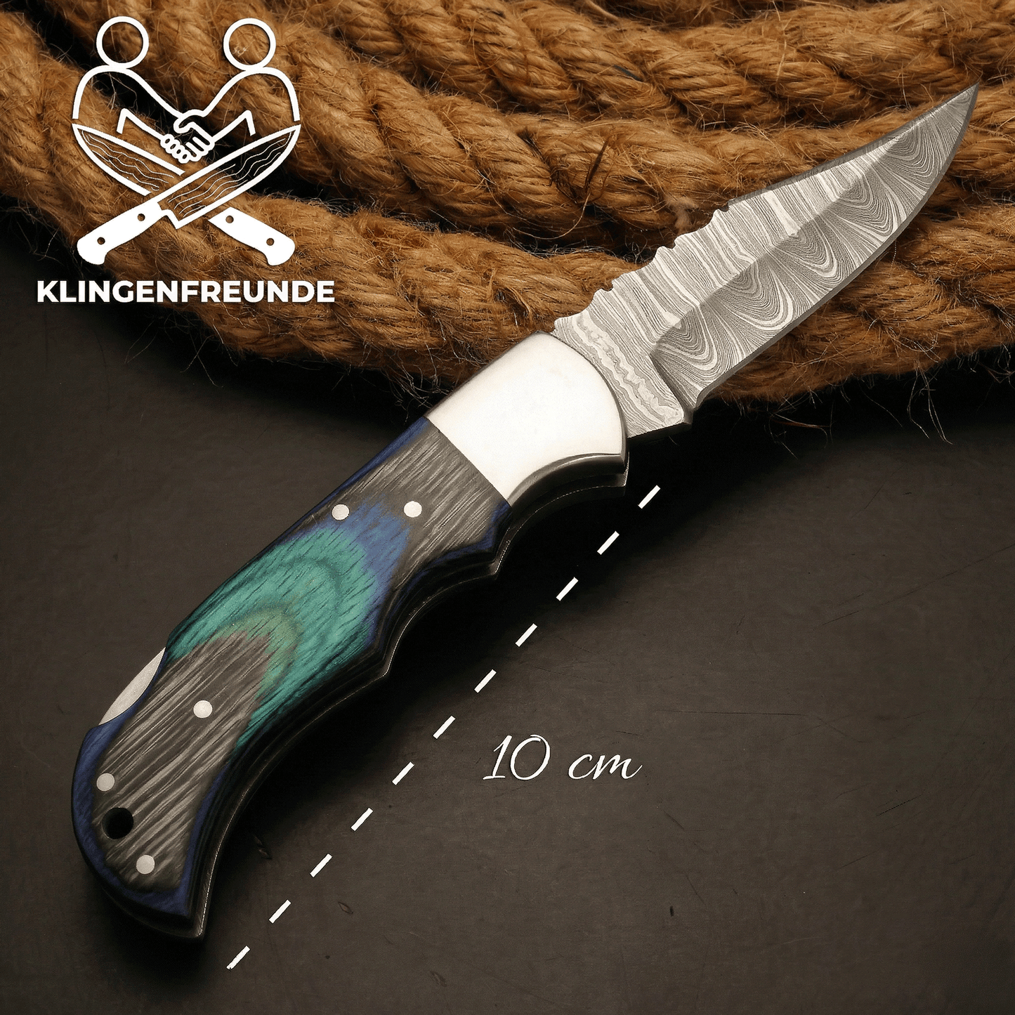 Damascus Pocket Knife with premium Wood Case