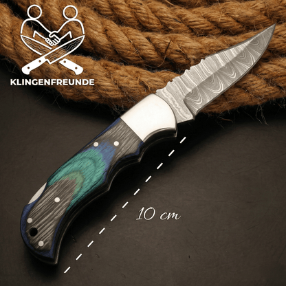 Damascus Pocket Knife with premium Wood Case