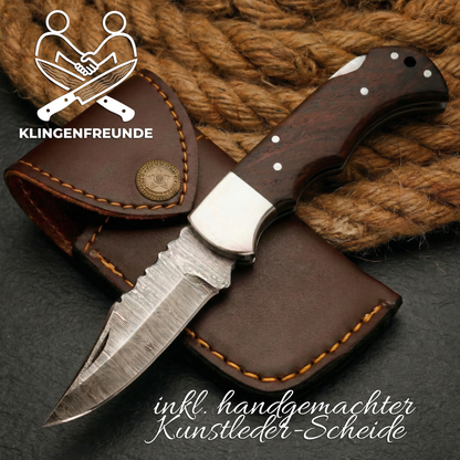 Damascus Pocket Knife with premium Wood Case