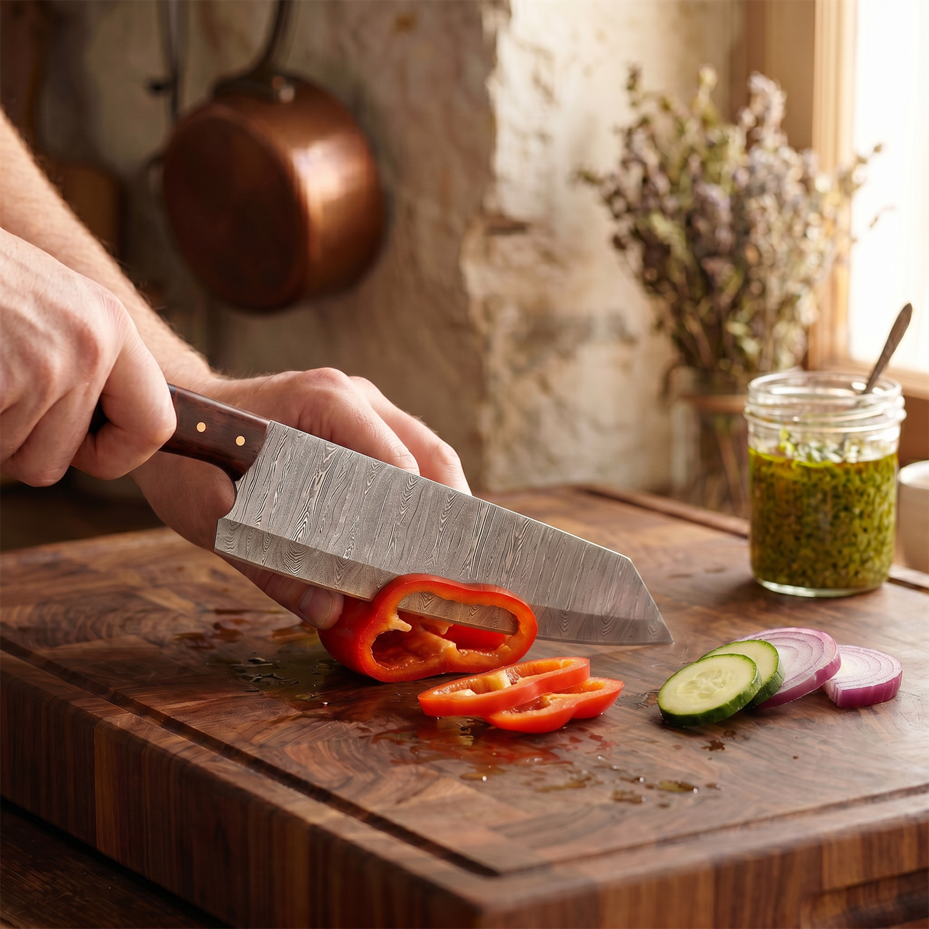 Cardamom-18 – Damascus Chef Knife with Pakkawood Handle
